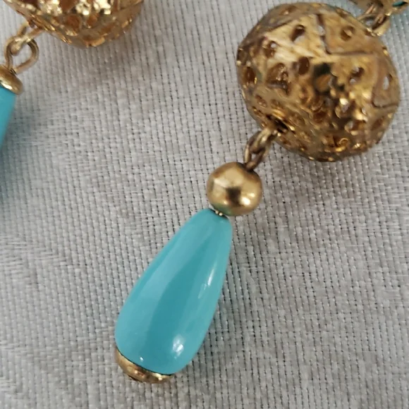 Gold and Blue Statement Earrings with Elegant Design - Picture 4 of 4